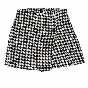Bershka Black & White Houndstooth Wrap Skort